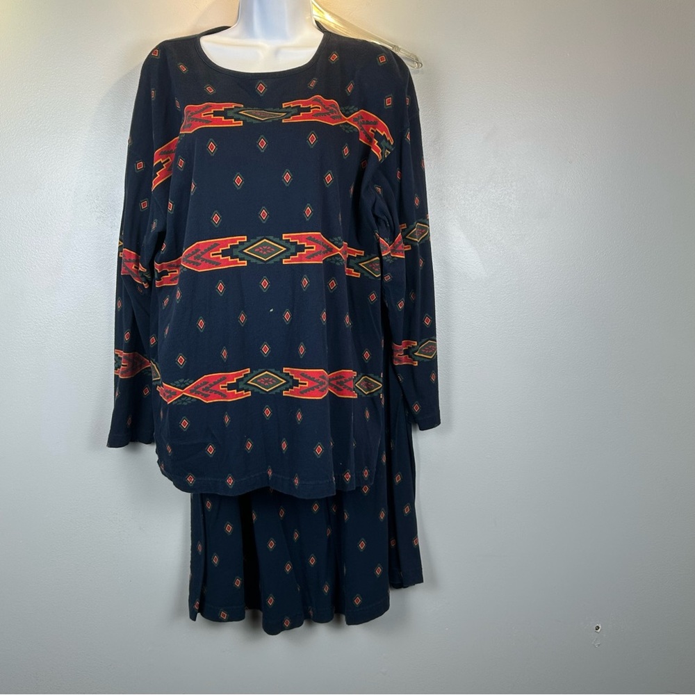 VTG 80s Liz & Co Aztec‎ Skirt & Top Set Removable Shoulder Pads Southwestern